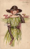 'Anna & Gasparini' Italian art postcard, lady at the horse race s: Busi (fa)