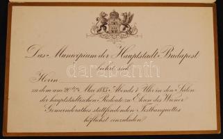 1885 Kétnyelvű meghívó a budapesti törvényhatóság által a bécsi községtanács részére rendezett dísze...