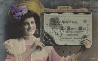 100 Mark Reichsbanknote, 1906 Neuester Abreisskalender / 100 German Marks note