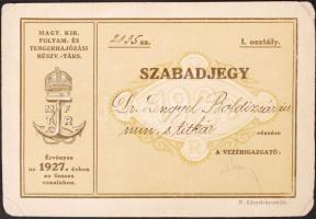 1928 Magyar. kir. folyam- és Tengerhajózási Rt. Hajózási Szabadjegy