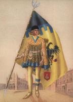 16 db használatlan, Sienai díszőröket ábrázoló, régi, művészi lap, Anichini szignóval; saját papírto...