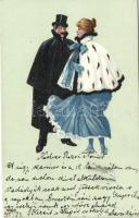 Couple, art postcard, litho