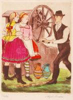 Alpár Sándor (1935-2004): Magyar népviselet / Hungarian peasant costumes 10 darabos színezett rézkar...