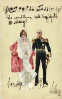 Lady and soldier, art postcard, Edgar Schmidt, litho