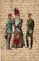 Lady and soldiers, art postcard, Edgar Schmidt, litho (b)