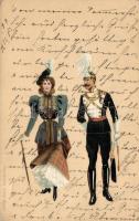 1899 Lady and soldier, art postcard, Edgar Schmidt, litho