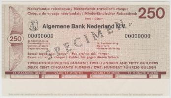 Hollandia DN "Általános Holland Bank" 250G "SPECIMEN" utazási csekk T:I Netherlands ND "General Bank Netherlands (Algemene Bank Nederland)" 250 Gulden "SPECIMEN" travellers cheque C:UNC