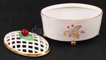 Kézzel festett, áttört Hollóházi bonbonniere 17x11 cm