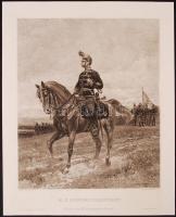 cca 1860 Woernle: Honvédtörzstiszt, huszár rézmetszet / Hussar etching 27x24 cm