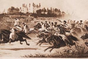 cca 1860 Debreceni csikósverseny fénymetszet 28x18 cm