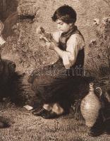 cca 1880 Raab: Cipész inasok. Rézmetszet 43x34 cm