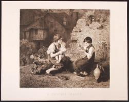 cca 1880 Raab: Cipész inasok. Rézmetszet 43x34 cm