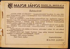 cca 1940 Major János Horgász felszerelések árjegyzéke. Képes katalógus 156p