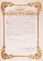 Védett! 1880 Címeres nemesi kiváltságlevél Hérics Tóth János soproni törvényszéki elnöknek, törvénye...