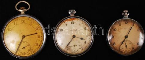 Órás tétel: 3 db, részben müködő, részben javításra szoruló zsebóra. / 3 pocket watches, one of them works