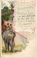 Greeting card from East, elephant, litho (EK)