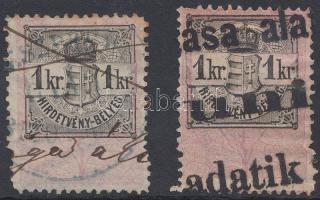 1868 Hirdetménybélyeg 2 x 1kr "N" és "M" vízjellel