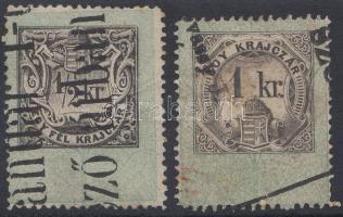 1868 Okmánybélyegek 1/2kr + 1kr hirdetménybélyegként felhasználva, ritka