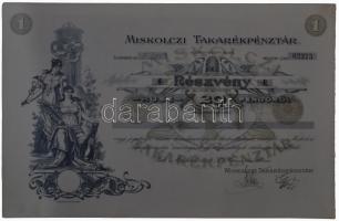 Miskolc 1926. "Miskolczi Takarékpénztár" részvénye 20P-ről szelvényekkel T:I-