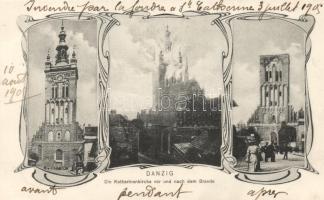 Gdansk, Danzig; die Katharinenkirche vor und nach dem Brande / church before and after fire; Art Nouveau