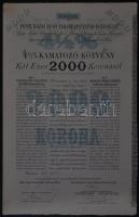 Budapest 1909. "Pesti Hazai Első Takarékpénztár-Egyesület" 4 1/2% Kamatozó Kötvénye 2000K-ról szelvényekkel T:I-