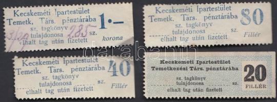 cca 1920 Kecskeméti Ipartestület Temetk. Társ. pénztára által kibocsátott 4 db segélybélyeg