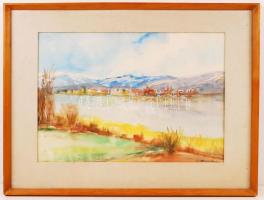 Borbély L. jelzéssel: Balatonpart. Akvarell. 40x60 cm Üvegezett keretben