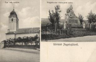 Nagyécsfalu, Római katolikus templom, Világháborúban elesett hősök szobra, kiadja Schön Ferencz (EB)