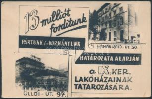 cca 1950 Propaganda fotólap a lakóházak tatarozásának népszerűsítéséről, sarkán törésvonal, 9x14 cm