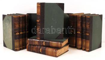 Nagy Iván: Magyarország családai czimerekkel és nemzékrendi táblákkal. I–XII + pótlék-kötet. (13 db) Komplett! Pest, 1857–1868. Friebeisz István, ill. Ráth Mór. Beimel J. és Kozma V., ill. Emich Gusztáv ny. Kiadói (Kunossy, Szilágyi és Társa Bp.) préselt és aranyozott félbőr kötésben, márványozott lapszélekkel, a címlapokon tulajdonosi bélyegzéssel. Nagyon szép állapotú sorozat!