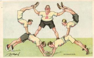 'Pyramide' Football players, humour B.K.W.I. 336-4. s: Schönpflug