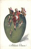Fröhliche Ostern / Fox hunters, Easter greeting B.K.W.I. 4616-1. s: Schönpflug