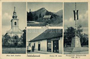 Szádudvarnok, Római katolikus templom, Turistaház, Országzászló, Gedeon M. üzlete / church, rest house, country flag, shop (EK)