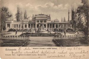 Kolozsvár, Sétatéri kioszk, szökőkút, Schuster Emil kiadása / kiosk, fountain (EB)