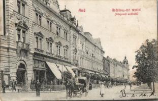 Arad, Andrássy tér, Központi szálloda, kávéház, Lengyel Lőrinc bútorgyár / square, hotel, cafe, furniture shop (fl)
