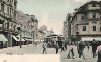 Praha, Prag; Graben / Na Prikope, Hynek Gottwald's shop, Café Wien, tram