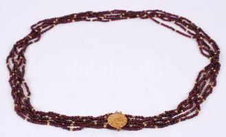 Öt soros, indiai gránát nyaklánc fém szerelékkel / Five-line granite necklace from India, 44c