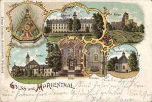 Máriavölgy, Marienthal, castle, ruins, church, altar, Art Nouveau, litho (Rb)