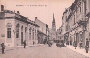 Újvidék, II. Rákóczi Ferenc út, Lenkey Imre üzlete, villamos / street, shop, tram (EK)