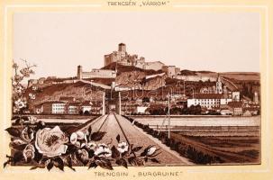 cca 1890 Trencsén-Teplicz leporelló 12 litho képpel. Gansel Lipót, Trencsén. Kiadói, aranyozott egészvászon-mappában, egy helyütt elszakadva de jó példány. 19x13 cm.