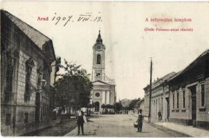 Arad, Deák Ferenc utca, Református templom, Kerpel Izsó kiadása / street, Calvinist church