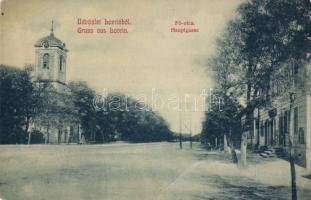 Lovrin, main street, church (fa)