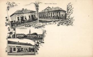 Törökszentmiklós, Népbank, Piactér, Kardos Lajos Könyvkereskedése, Könyvnyomda, Kossuth Lajos tér, floral, Kardos Lajos kiadása