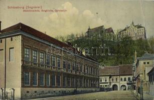 Segesvár, Schässburg; Lány iskola, templom, gimnázium / girl school, church, grammar school (EB)