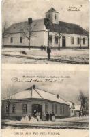 Kisszentmiklós, iskola, Hartmann's péksége és fűszer kereskedése / school, bakery (fa)