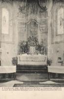 Beszterce, Római katolikus templom főoltára, Schuller Károlyné Bartha Mária fogadalmi terítője, Bartha Mária kiadása / Roman catholic church altar