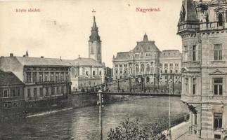 Nagyvárad, Kőrös, Gazdasági és Iparbank, Kálmán Sándor ékszerész, cukrászda, Kenyeres és Englánd divatáruháza, Blum üzlete, fogorvos / river, bank, jeweler, confectionery, fashion shop, dentist (EK)