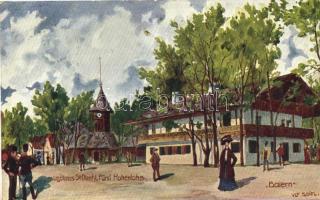 1910 Vienna, Wien; I. Internationale Jagd Ausstellung 'Baiern' Jagdhaus Sr.Durchl. Fürsl Hohenlohe / international hunting exhibition, hunting lodge s: Ulf Seidl