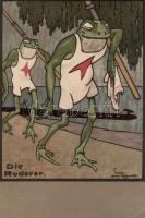 Die Ruderer / the rowers, frogs, litho s: Eugen Oswald (EK)