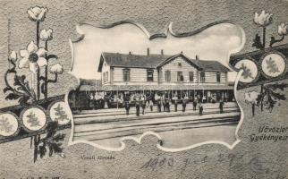 Gyékényes, vasútállomás, Art Nouveau floral; kiadja Weisz Jakab